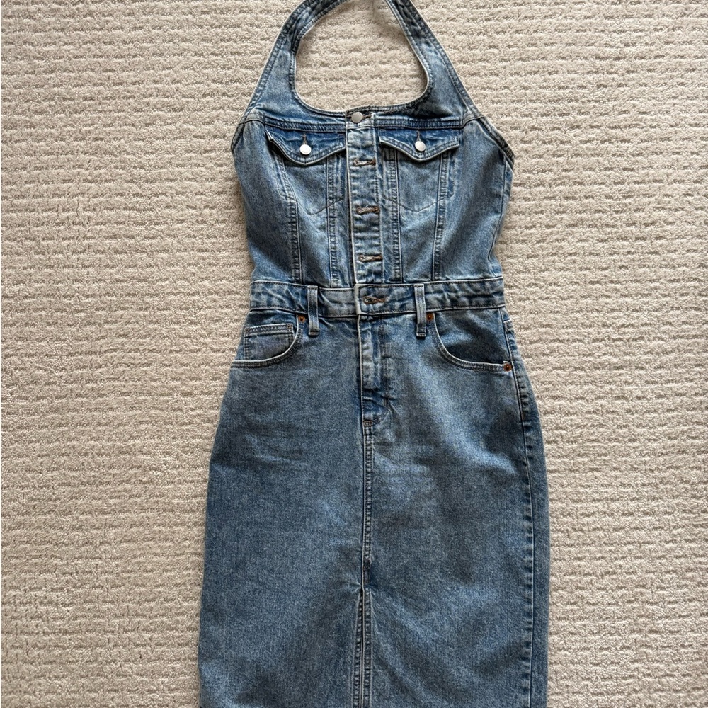 Denim Halter Dress XS